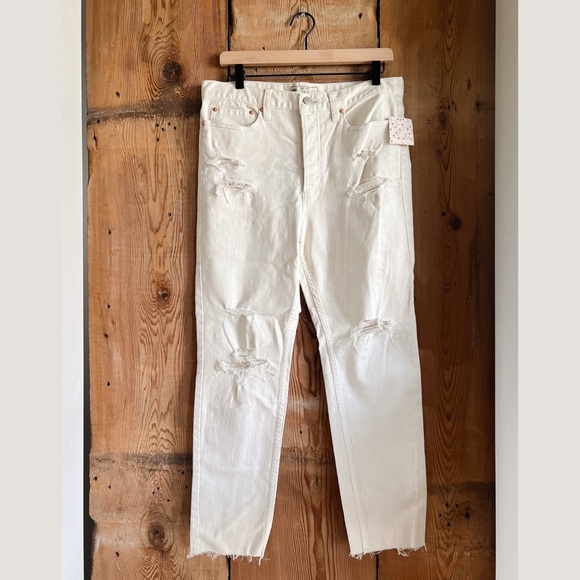 Sz 30 NWT Free People Lacey Stilt Distressed Jeans In Worn White - Picture 1 of 4